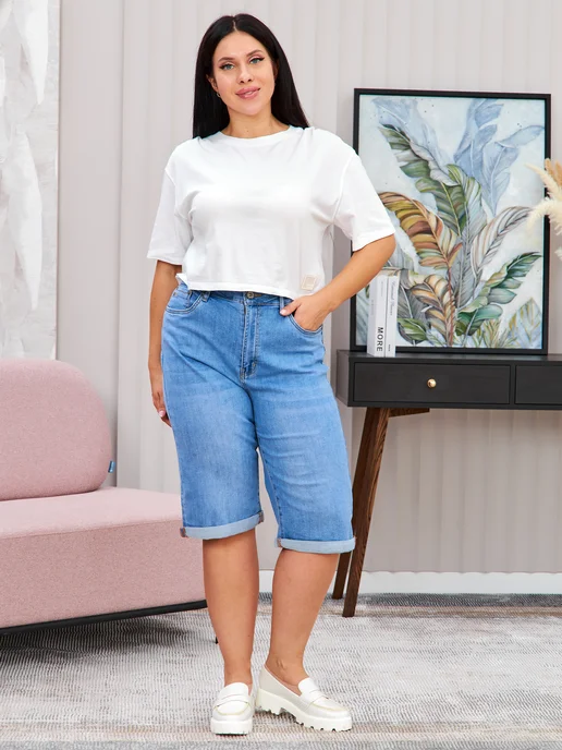R.M. jeans Капри джинсовые бриджи летние, голубой, фото 4