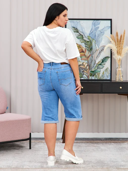 R.M. jeans Капри джинсовые бриджи летние, голубой, фото 6
