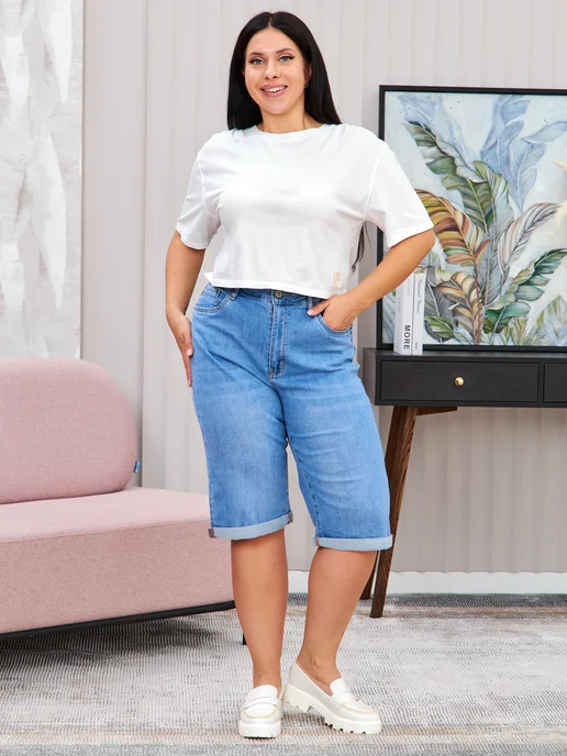 R.M. jeans Капри джинсовые бриджи летние, голубой, фото 7