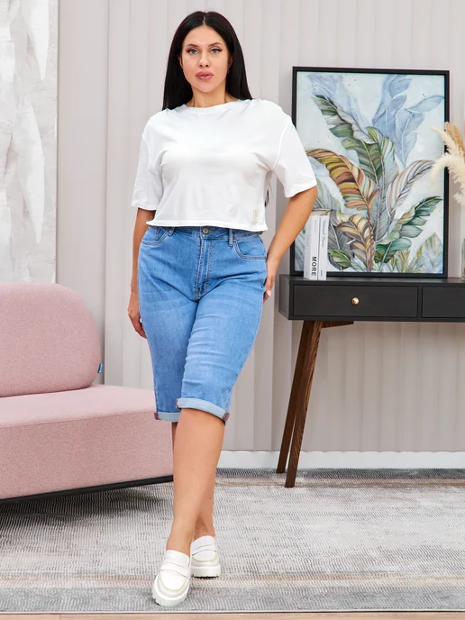 R.M. jeans Капри джинсовые бриджи летние, голубой, фото 8