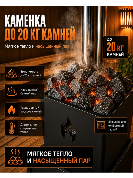 Руноробот Печь банная на дровах "Огонек" с каменкой, вариант, фото 4