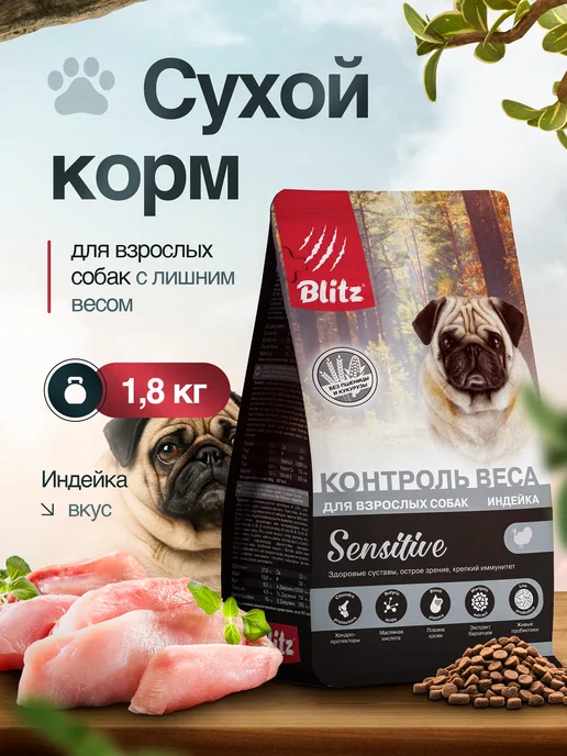 Сухой корм BLITZ Диетический для собак, индейка, 1,8 кг