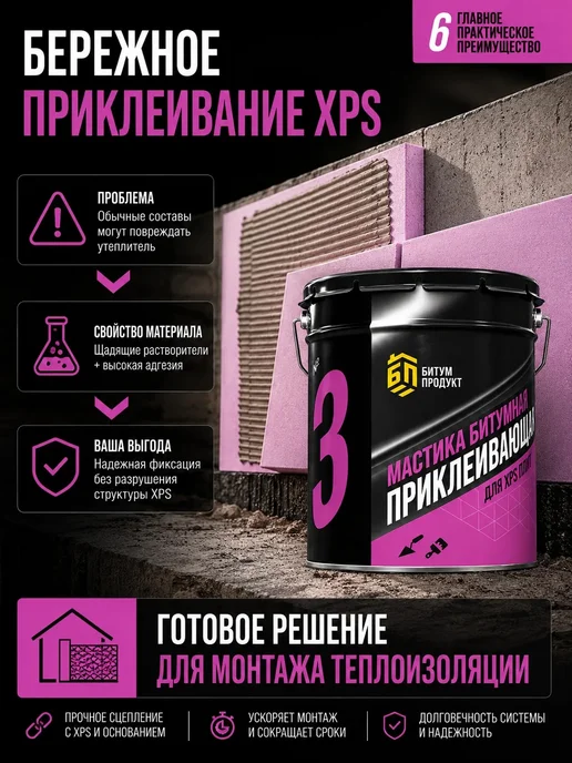 БИТУМ ПРОДУКТ Мастика битумная для приклеивания XPS 20 кг, 20 кг, фото 4