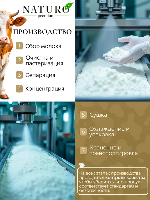 NATURO Premium Сухое молоко обезжиренное 1,5% 1000г, 1000 г, фото 3