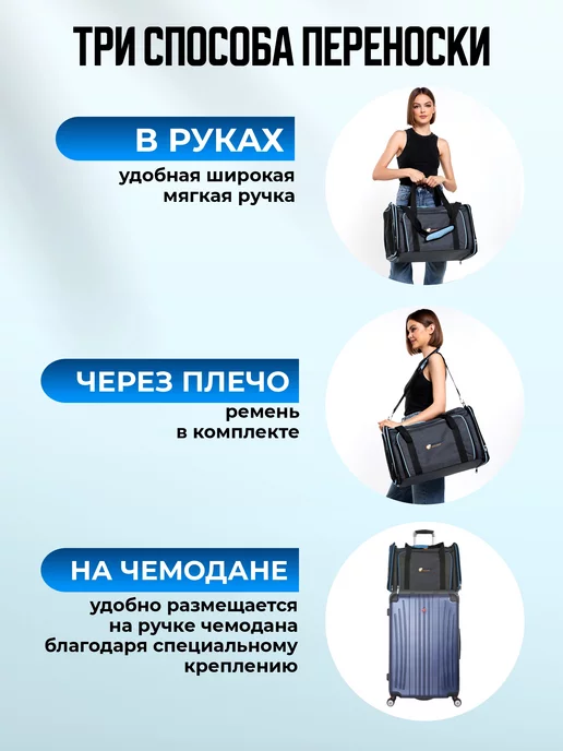 Хвостатый пассажир Большая переноска для кошек и собак складная, голубой, фото 8