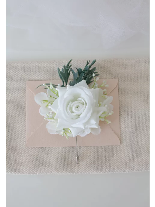 Lutik wedding Бутоньерка для жениха, бутоньерка для свидетелей, белый, фото 5