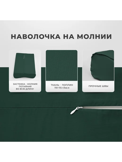 Ritohome Наволочка, поплин изумрудный, размер 30х50, 30x50, фото 2