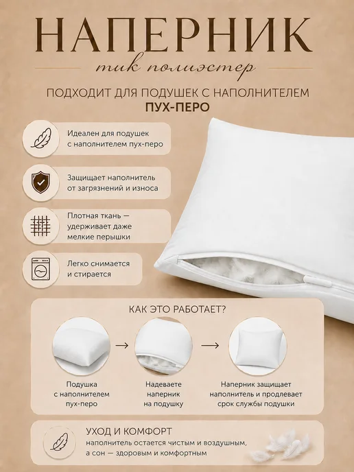 ELSUTEX Наперник 60х60 см 2шт на молнии, 60x60 см, 2 шт, фото 3