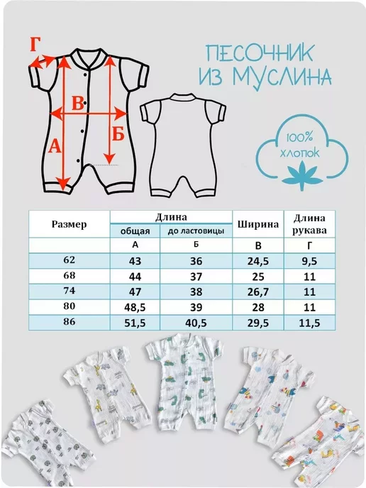 ИП Козлова В.В. Муслиновый песочник комбинезон ромпер летний, белый, фото 3