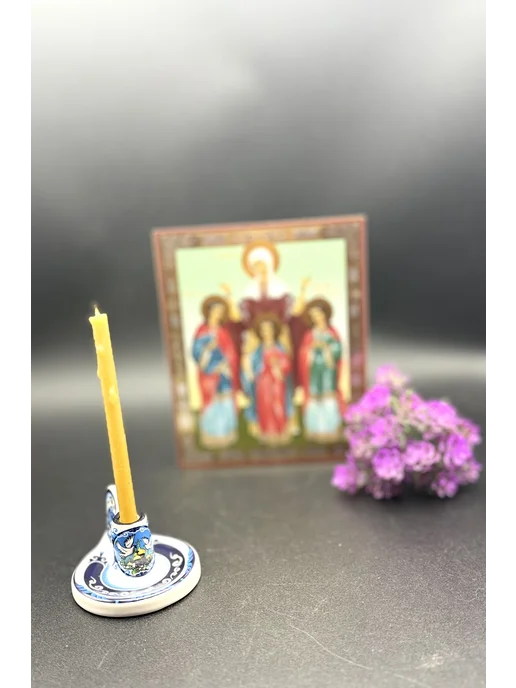подсвечник керамический для церковной свечи, голубой, фото 2