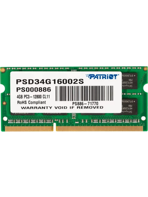 PATRIOT Оперативная память DDR3 4Gb 1600MHz PSD34G16002S SO-DIMM, 4 ГБ, фото 2