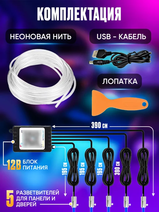 РИЛИ Контурная подсветка салона в машину 6 в 1, вариант, фото 5