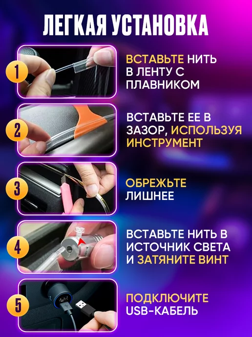 РИЛИ Контурная подсветка салона в машину 6 в 1, вариант, фото 6