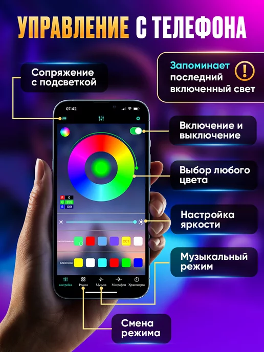 РИЛИ Контурная подсветка салона в машину 6 в 1, вариант, фото 7