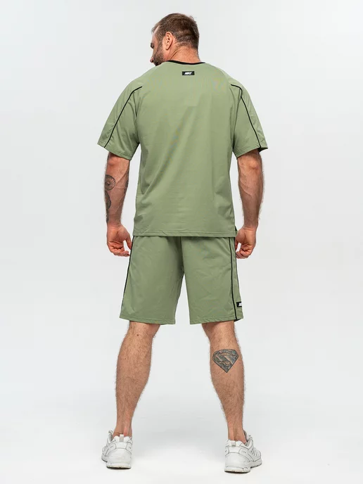 ClaBrand boutique Спортивный костюм летний хлопковый с шортами и футболкой, зеленый, фото 6