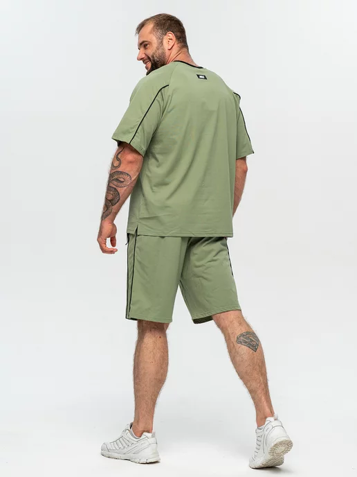 ClaBrand boutique Спортивный костюм летний хлопковый с шортами и футболкой, зеленый, фото 8
