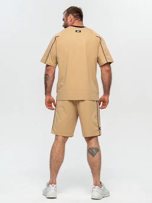 ClaBrand boutique Спортивный костюм летний хлопковый с шортами и футболкой, бежевый, фото 6