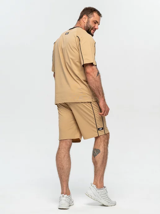 ClaBrand boutique Спортивный костюм летний хлопковый с шортами и футболкой, бежевый, фото 7