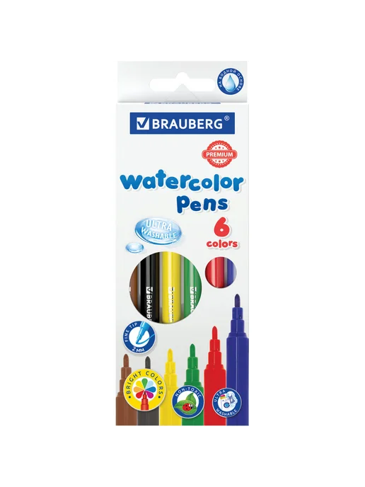 Brauberg Фломастеры "PREMIUM", 6 цветов, УЛЬТРАСМЫВАЕМЫЕ, кл, 6 цв.