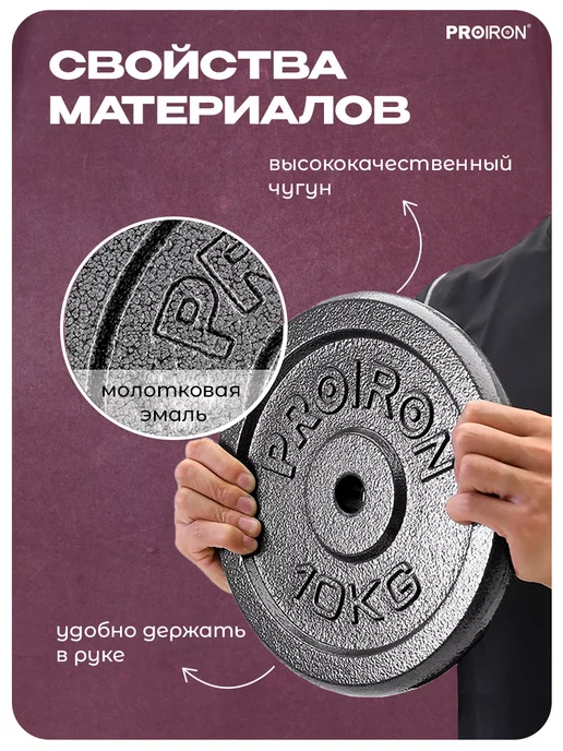 PROIRON Блины для штанги 10 кг 26 мм 2 шт, 2,5 кг, 4 шт, фото 2