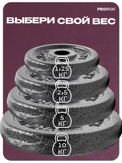 PROIRON Блины для штанги 10 кг 26 мм 2 шт, 2,5 кг, 4 шт, фото 7