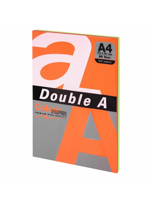 Бумага DOUBLE A Цветная A4, 80 г/м², 100 листов, ассорти 5 цветов