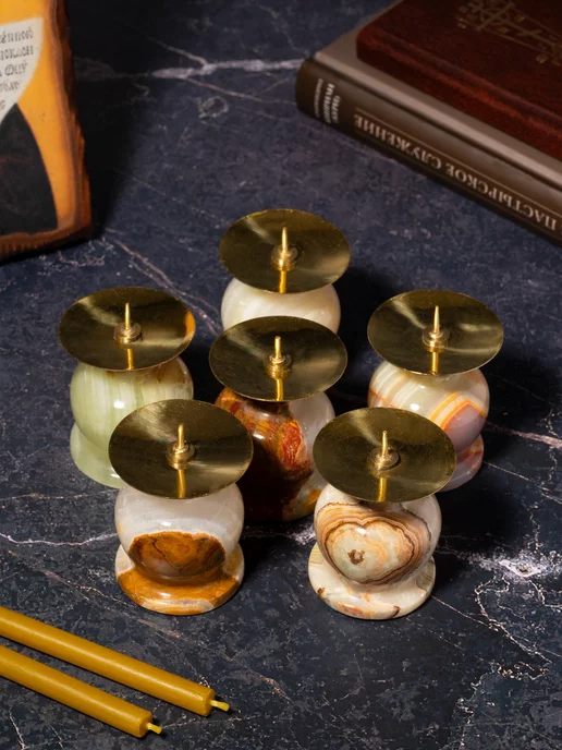 Летопись Подсвечник из оникса с иглой, 5х4 см - 6 шт, желтый, фото 5