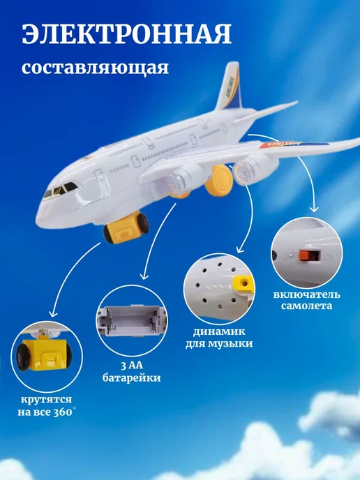 FANRONG Игрушка самолет детский на батарейках, белый, фото 2