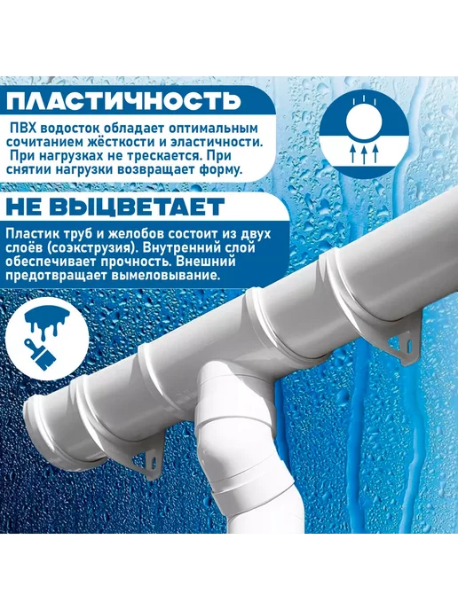 VEGASTOK Водосток 3 м (RAL 9003) комплект водосточной системы, 3 м, фото 3