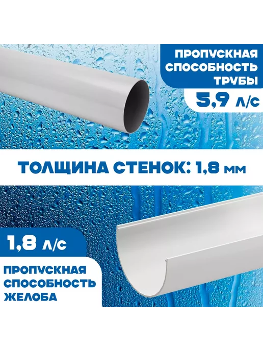 VEGASTOK Водосток 3 м (RAL 9003) комплект водосточной системы, 3 м, фото 4