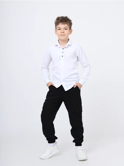 Iconicshop Джинсы для мальчика широкие на резинке, черный, фото 4