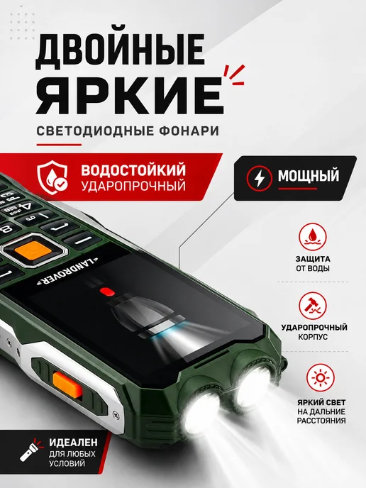 Телефон кнопочный для пожилых и детей, зеленый, фото 2