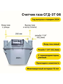 Счетчик газа СГД-3Т G6 уличный с термокорректором 250 мм