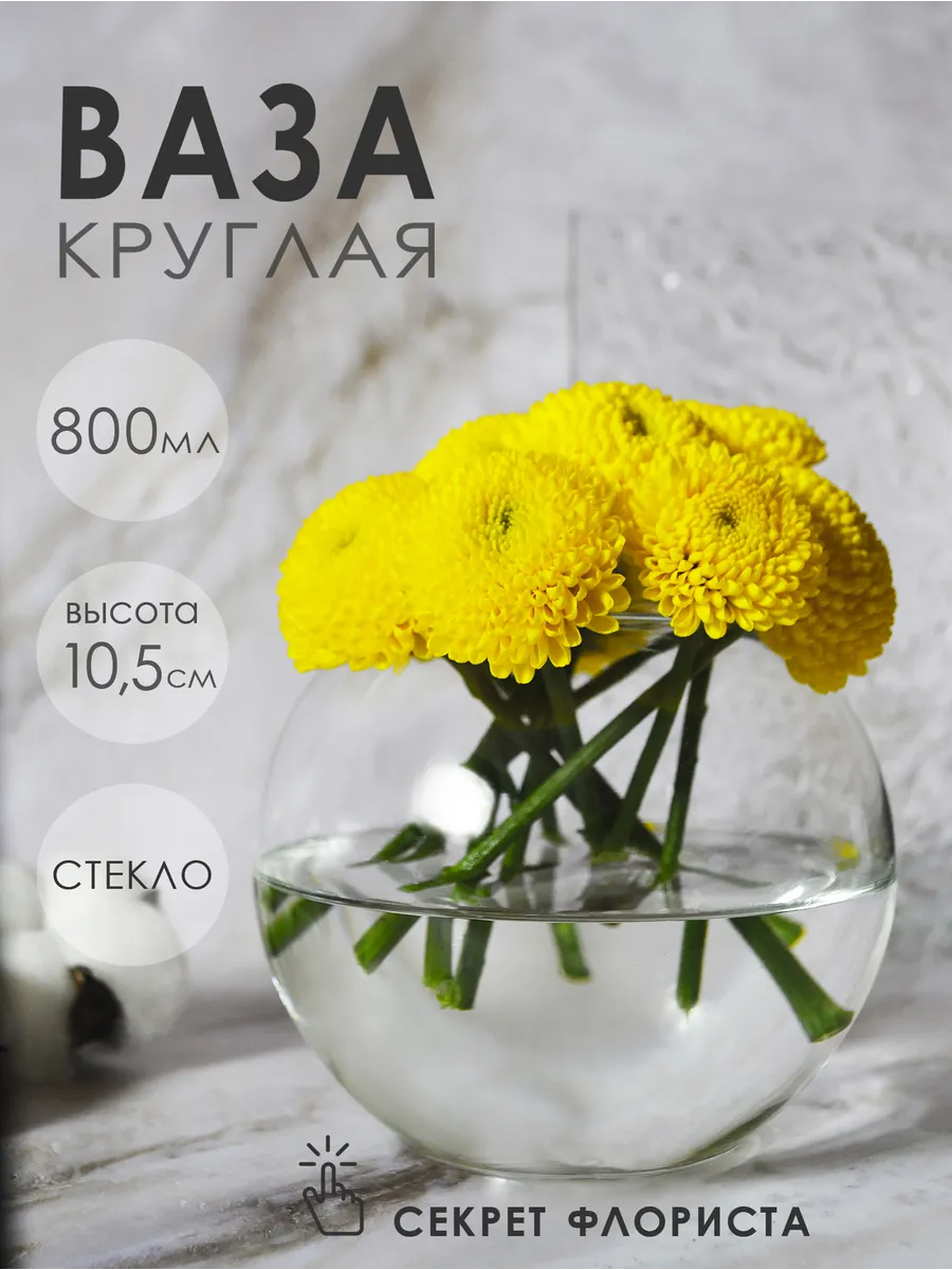 Ваза для цветов маленькая круглая стеклянная шар