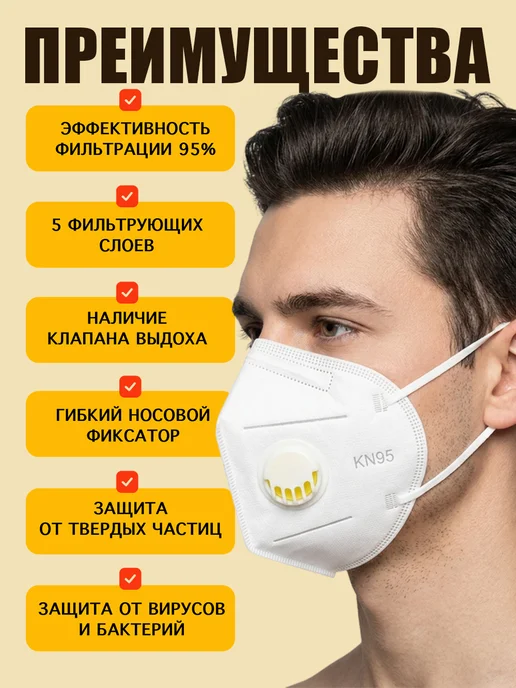 Safe Area Респиратор KN95 FFP2 маска защитная с клапаном 50 шт, 20 шт, фото 2
