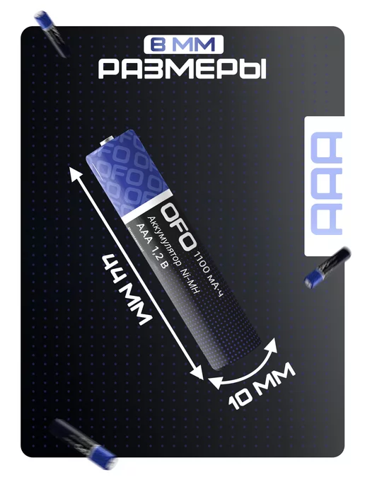 OFO Аккумуляторы ААA 1.2V 1100 NI-MH (4шт), 4 шт, фото 4