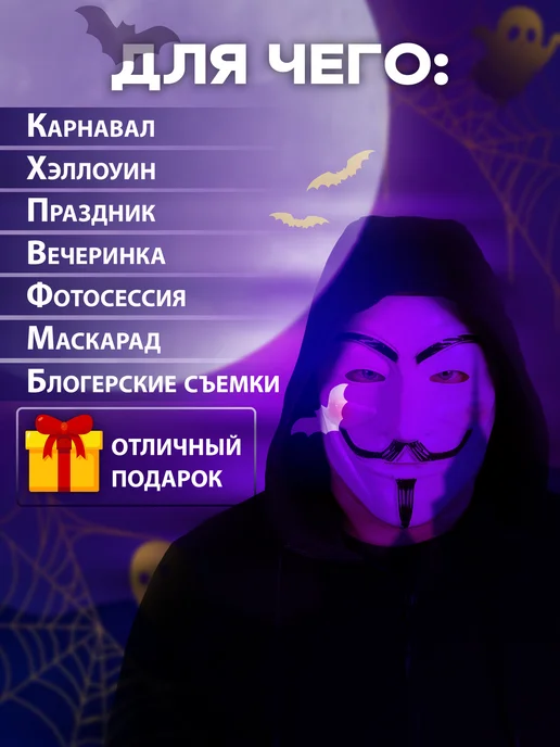 маска анонимуса / маска гая фокса Карнавальная маска анонимус детская для лица, вариант, фото 6