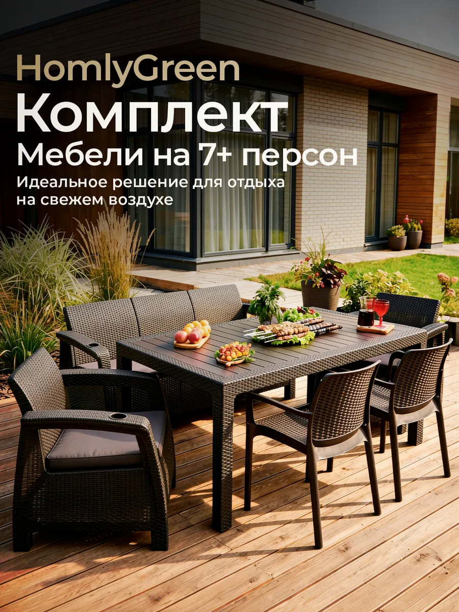 Комплект садовой мебели: 3+2+2 +стол (серые подушки)