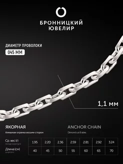 Цепочка на шею серебро 925 пробы якорная