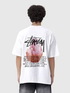 Футболка хлопковая оверсайз Stussy стуси с принтом CHOP&CHOP 237218947 купить за 1 420 ₽ в интернет-магазине Wildberries