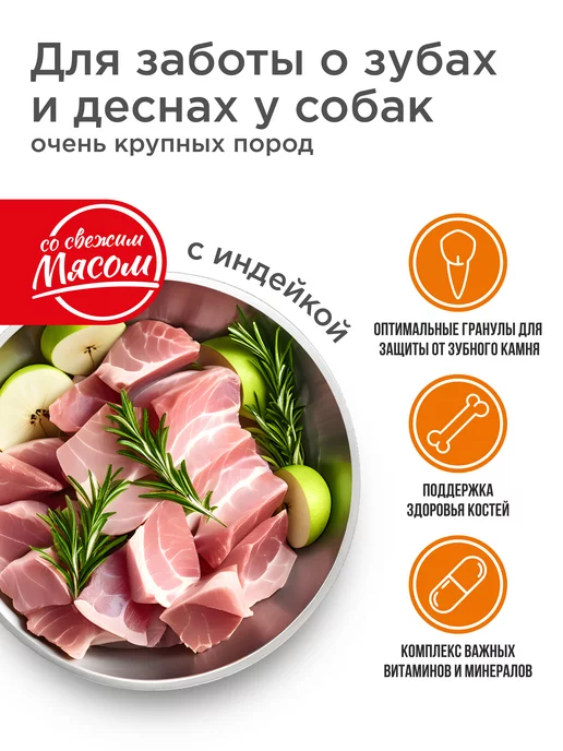 Сухой корм QUATTRO Очень Зубов для собак, крупные, индейка, 2,5 кг, фото 2
