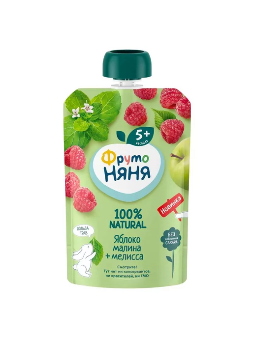 ФрутоНяня Пюре яблоко-малина-мелисса 90г 3 шт, 90 г, 6 шт, фото 2
