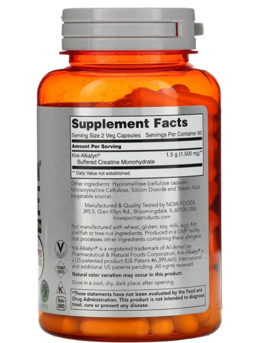 NOW Креатин моногидрат, KRE-ALKALYN CREATINE, 120 вег.капсул, вариант, фото 3