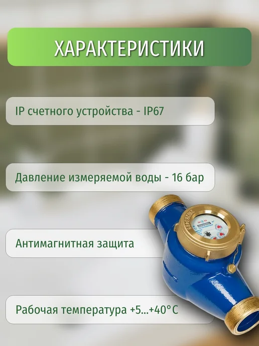 ЭКОМЕРА Счетчик воды мокроходный глицерин 50М 300 мм, 2" (с кмч), 50 м, фото 4