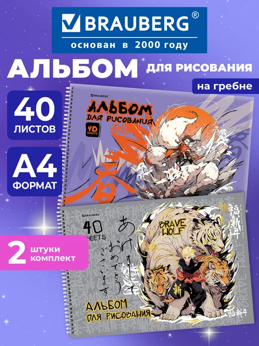 Brauberg Альбом для рисования на спирали А4 40 листов, 2 штуки, 40 л, 2 шт, набор альбомов