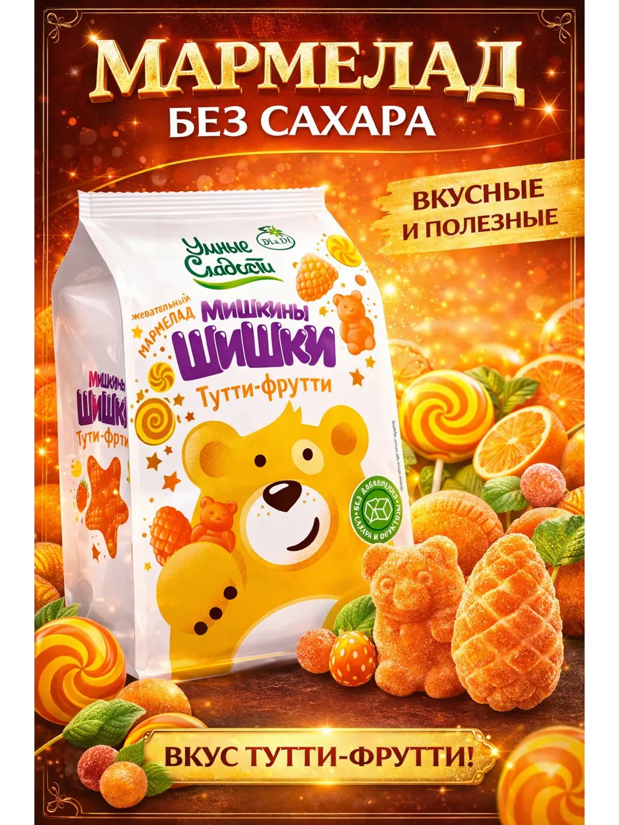 Жевательный мармелад без сахара Мишкины Шишки тутифрути,150г