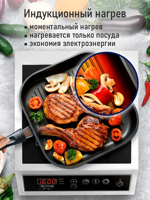 STINGRAY Плита индукционная электрическая безимпульсная, 1 конфорка, черный, фото 3