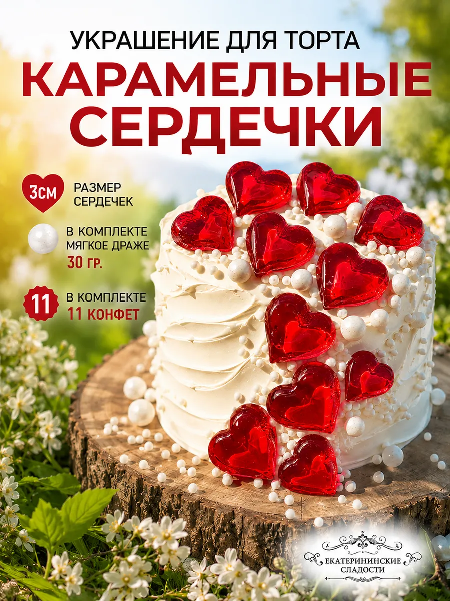 Украшение для торта сердечки съедобные