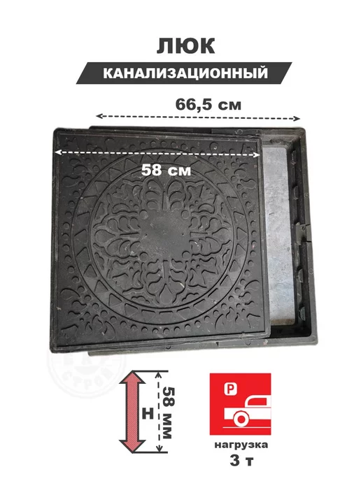 СантехБар Квадратный канализационный люк, черный