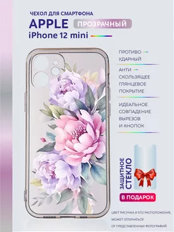 Чехол на iPhone 12 mini прозрачный с цветами